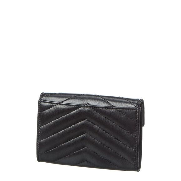 Saint Laurent Small Matelasse Leather Envelope Wallet, Black - Picture 2 of 5